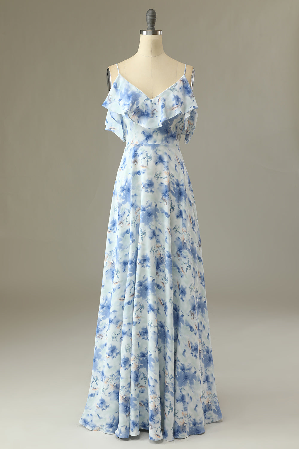 Luolandi A Line Off the Shoulder Floral Print Long Bridesmaid Dress Floor Length Beautiful Party Dresses